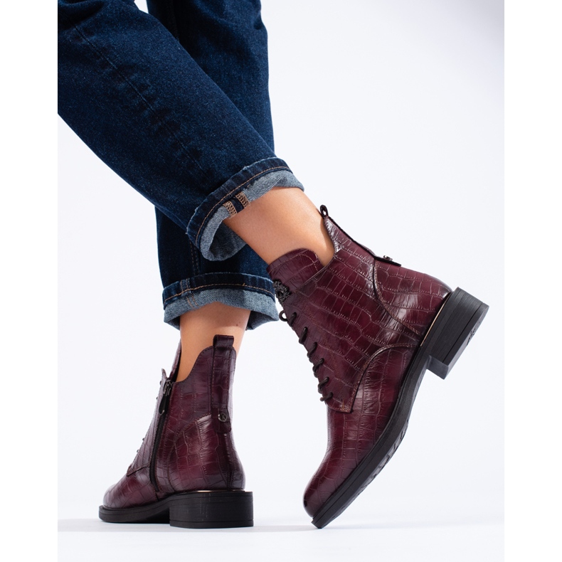 Burgundy insulated lace-up workers' boots from Vinceza red 1