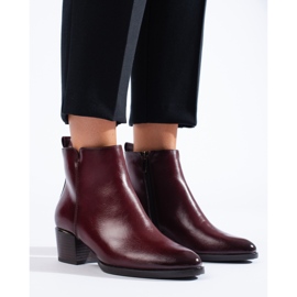 Burgundy ankle boots with a comfortable high heel from Vinceza red 1