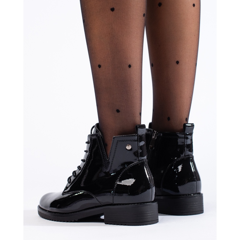 Vinceza patent black lace-up ankle boots 1