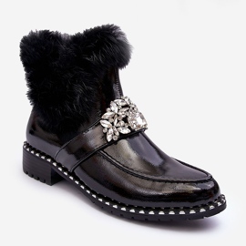 Patent leather ankle boots with decoration and fur S.Barski MR870-73 Black 1 Patent leather ankle boots with decoration and fur S.Barski MR870-73 Black 1