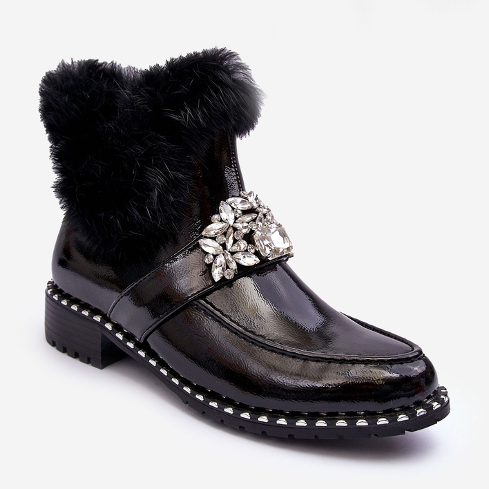 Patent leather ankle boots with decoration and fur S.Barski MR870-73 Black 1 Patent leather ankle boots with decoration and fur S.Barski MR870-73 Black 1
