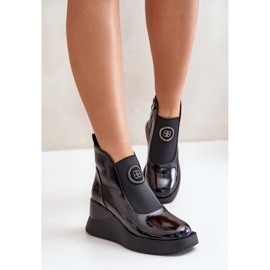 Leather Wedge Boots S.Barski MR870-22 Black 2