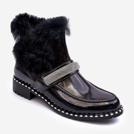Low Patent Boots With Fur and Decoration S.Barski MR870-74 Black 1