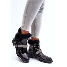 Low Patent Boots With Fur and Decoration S.Barski MR870-74 Black 2