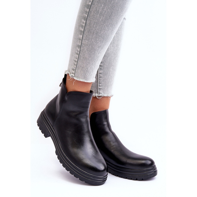 Leather Ankle Boots With a Low Top Black Foteini 1