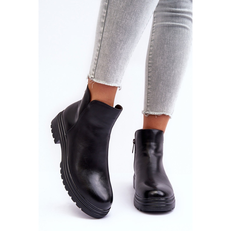 Leather Ankle Boots With a Low Top Black Foteini 2