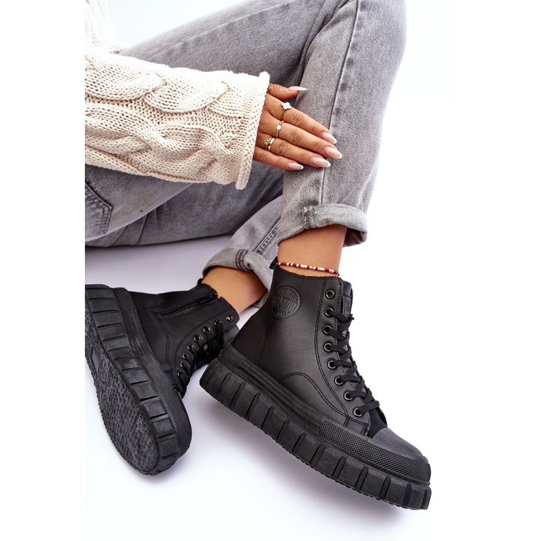 Insulated Leather Sneakers With Zipper Big Star MM274625 Black 2