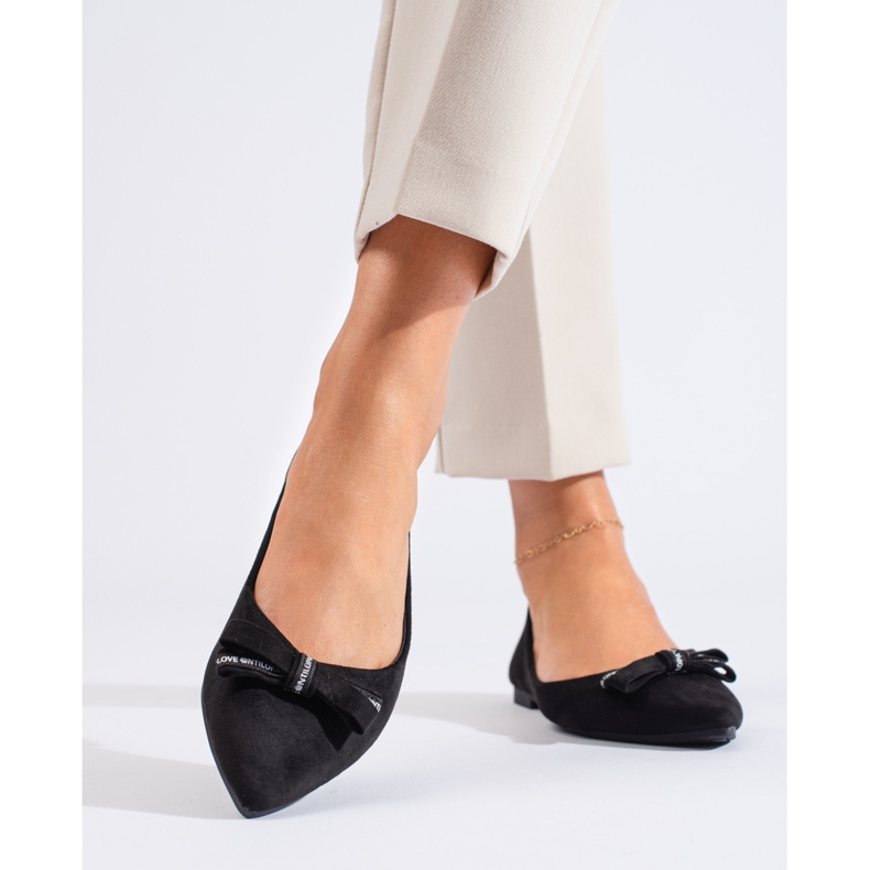 Suede ballerinas with a Shelovet bow black 1