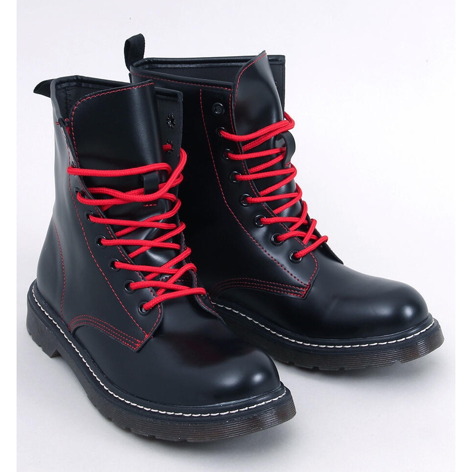 Womens black boots with red laces hotsell