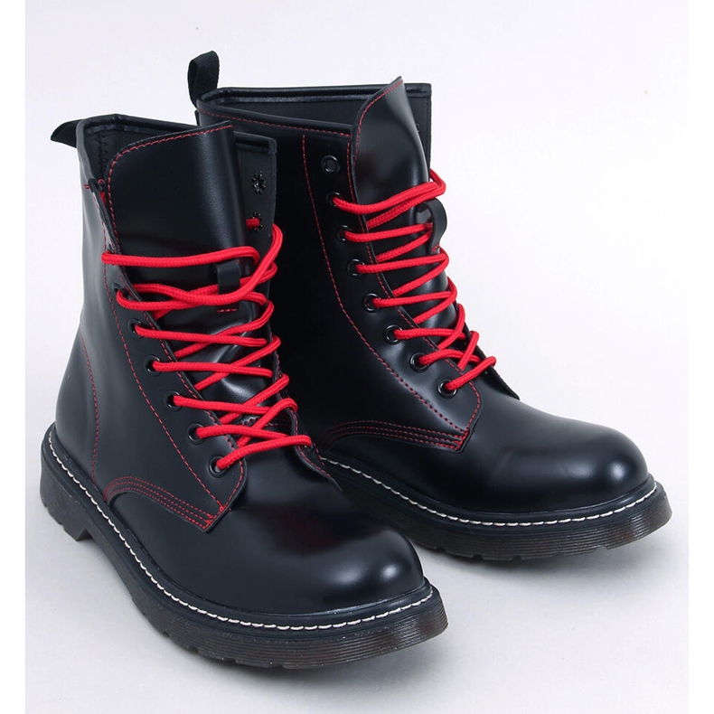 Lace-up ankle boots with colorful Stuff Blackred thread 1