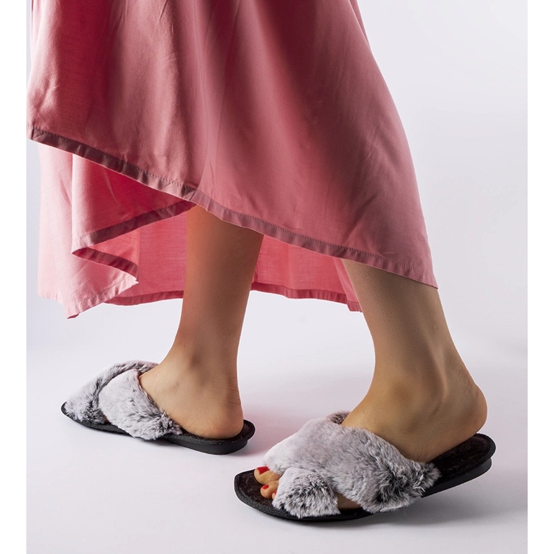 Gray slippers with fur from Domenica grey 1