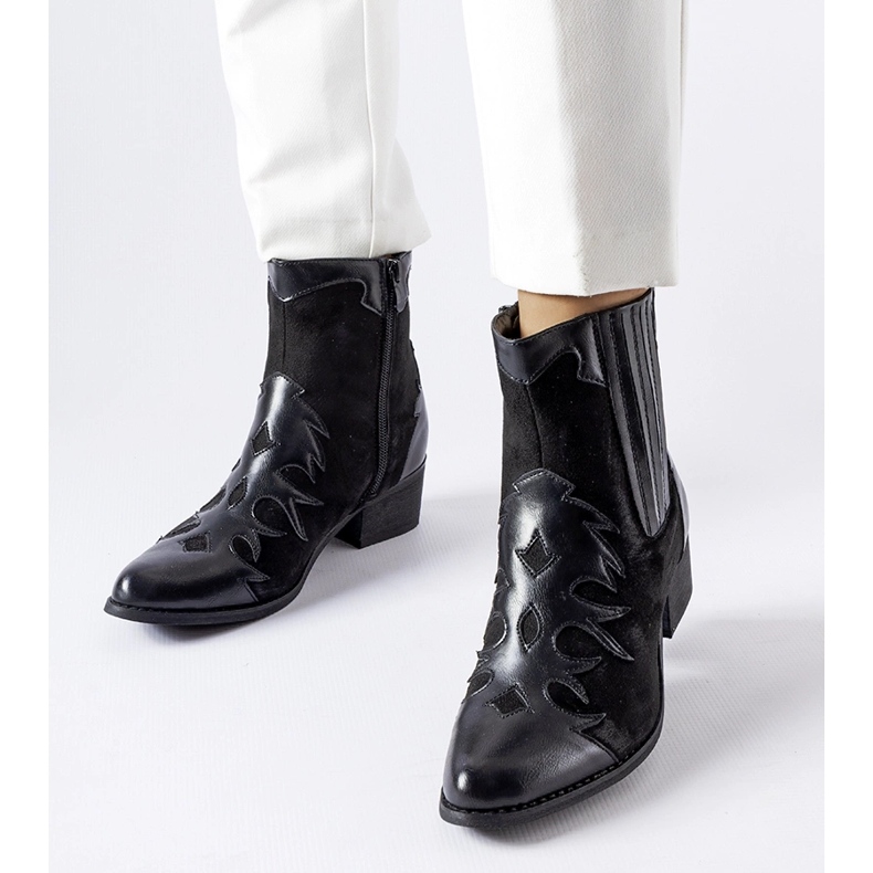 Henriette black cowboy boots with a low heel 1