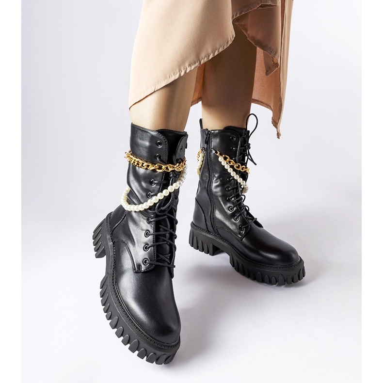 Black boots with pearls and a Mira chain 1
