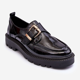 Vinceza Patent leather flat shoes with a buckle, Black Meara 2