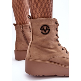 Vinceza Beige Suede Worker Ankle Boots On A Massive Platform Wedges Beige Lavica 1