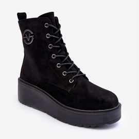 Vinceza Suede Worker Ankle Boots On A Massive Platform Wedge Black Lavica 2
