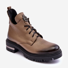 Women's Leather Flat Boots Beige Lemar Charline 1