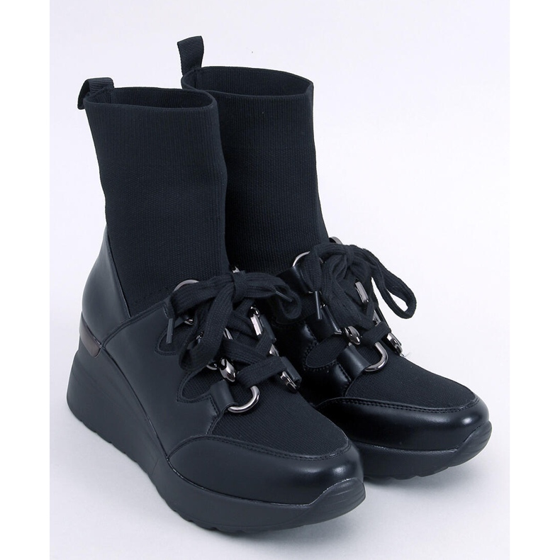 Kaye Black wedge ankle boots with elastic upper 1