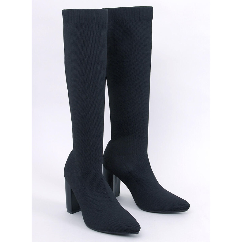Elisha Black elastic high-heeled boots 1