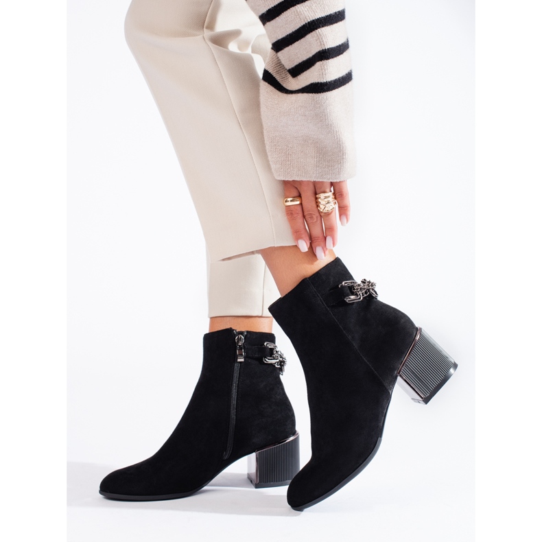 Black suede women's ankle boots with an elegant Shelovet heel 1