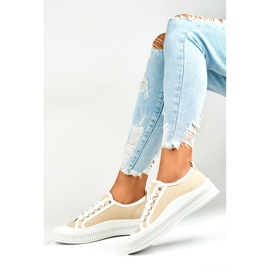 Beige women's sneakers with a white sole 1