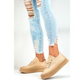 Beige women's sneakers with a thick sole 2