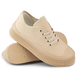 Beige women's sneakers with a thick sole 1