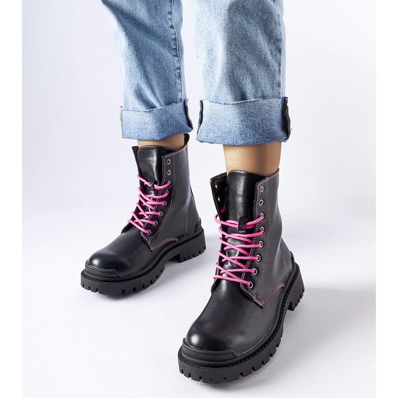 Inna Black boots with decorative pink Oberto thread 1