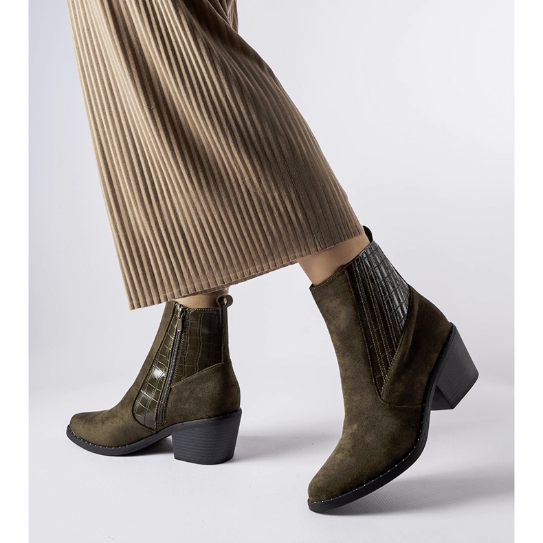 Green eco-suede ankle boots with a low heel Sovere 1