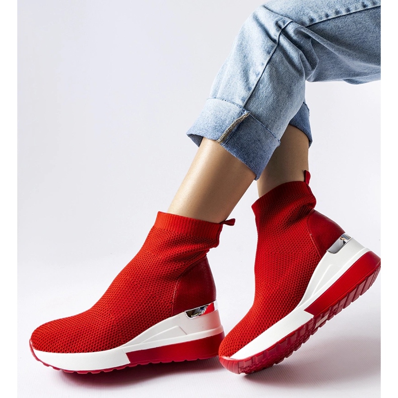Red wedge sneakers made of Casgio fabric 1