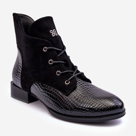 Vinceza Leather Flat Shoes with Animal Pattern Black Tianeta 1