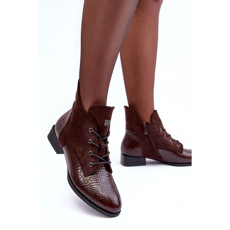 Vinceza Brown Leather Ankle Boots with Animal Pattern Flat Heels Tianeta 1 Vinceza Brown Leather Ankle Boots with Animal Pattern Flat Heels Tianeta 1