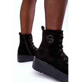 Vinceza Suede Worker Ankle Boots On A Massive Platform Wedge Black Lavica 1
