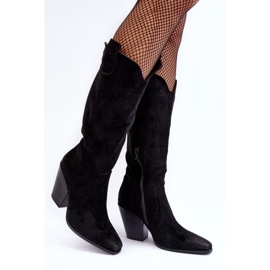Black Suede Cowboy Boots with High Heels Tortana 2