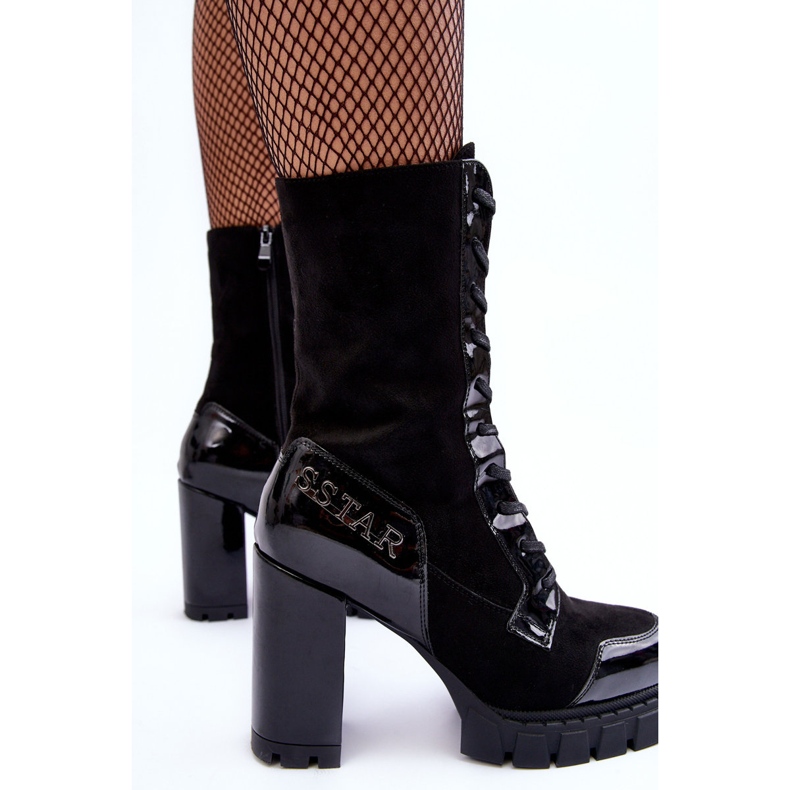 Lace-up leather ankle boots on a massive high heel, Black Khariah 2
