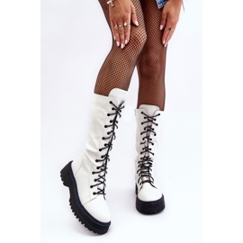 Leather Boots with Lace-Up Boots with Zipper, White Zoraida 1