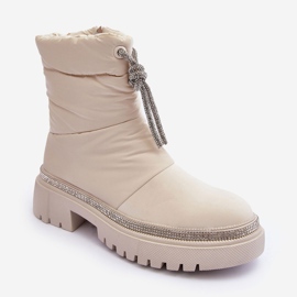 PS1 Decorated Flat Heel Snow Boots Light Beige Plotia 1