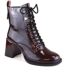 Patent high-heeled ankle boots D&amp;A S.Barski Premium Collection W OLI225C burgundy red 1