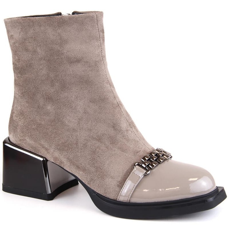 D&amp;A S.Barski Premium Collection W OLI231C beige ankle boots with a decorative heel 1