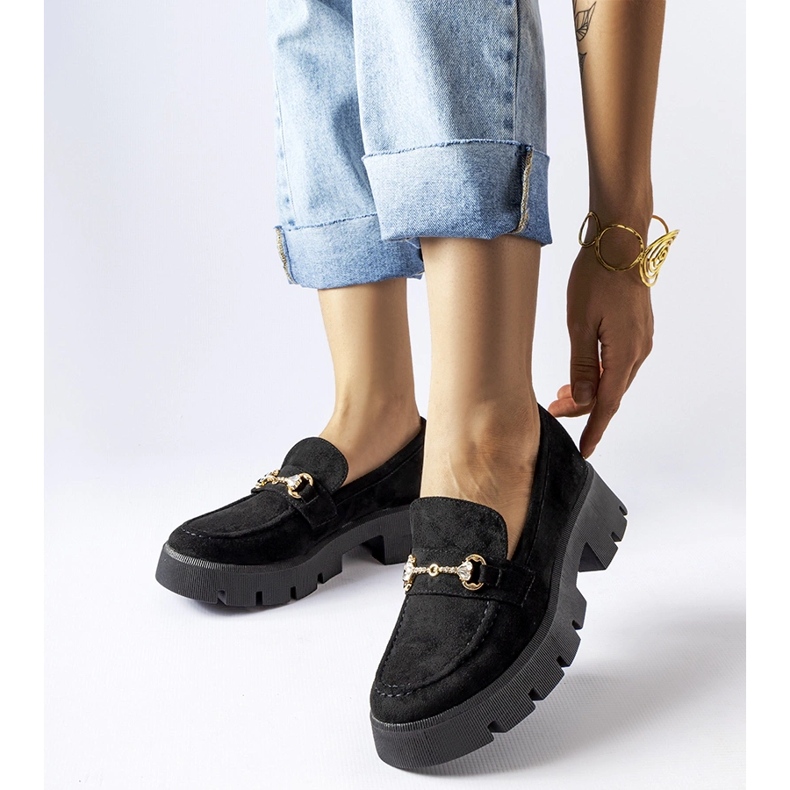 Black moccasins with a buckle and rhinestones by Gaiola 1 Black moccasins with a buckle and rhinestones by Gaiola 1