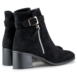 Black low-heeled ankle boots with a buckle 2