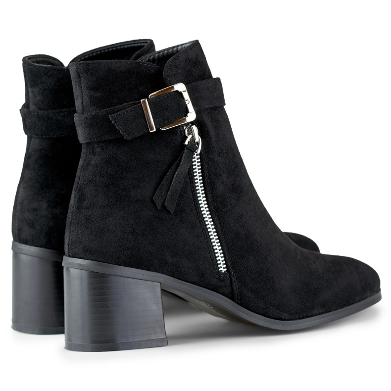 Black low-heeled ankle boots with a buckle 2