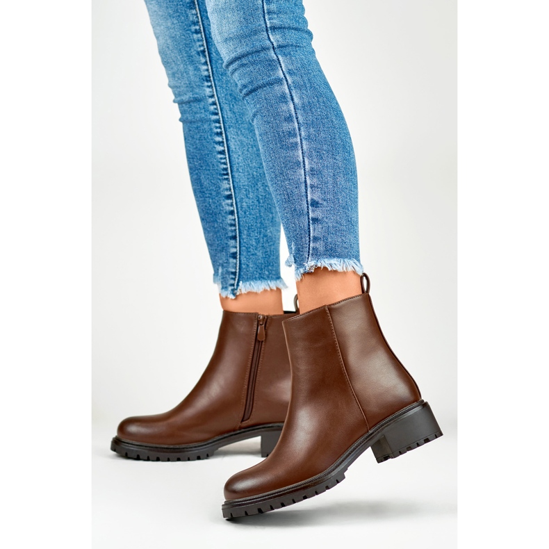 Classic brown women's ankle boots made of eco-leather 2