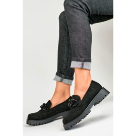 Women's black suede loafers with a chain 2