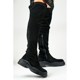 Women's black suede over-the-knee boots 1