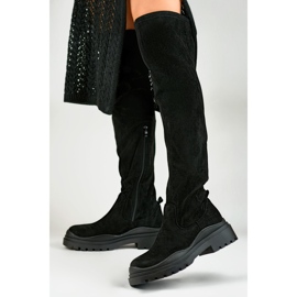 Women's black suede over-the-knee boots 2