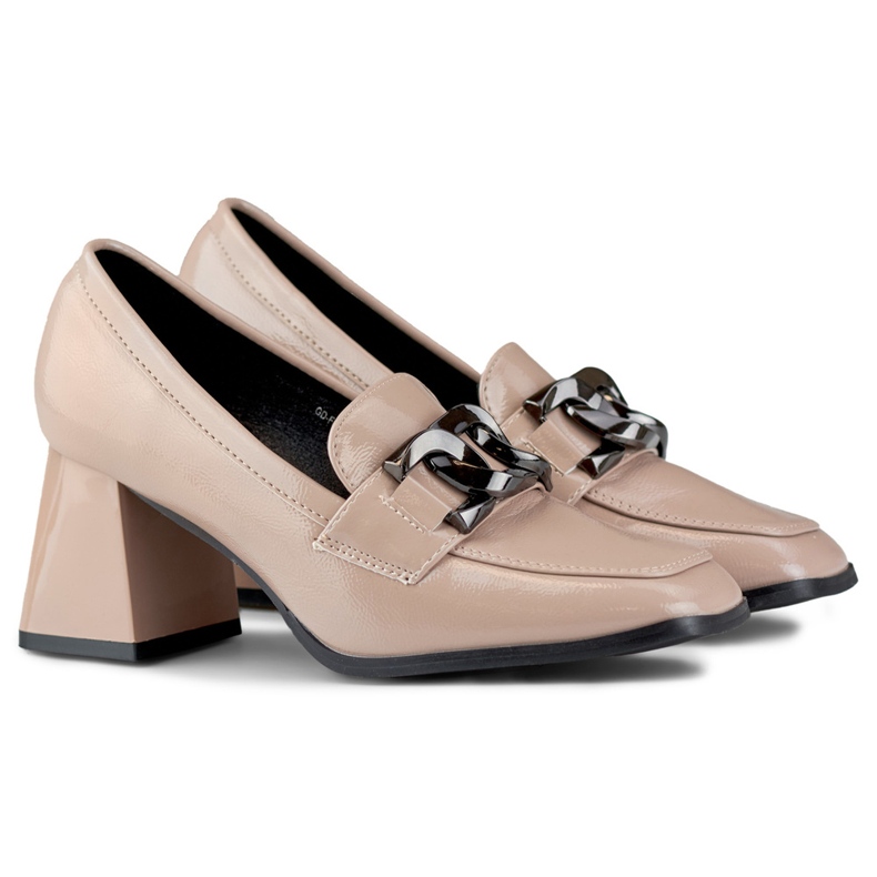 Beige patent leather women's loafers 1