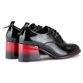 Elegant women's lace-up shoes with a red heel black 2