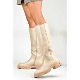 Beige women's boots with a flexible upper 2