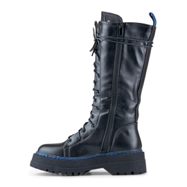 Ladies' knee-high lace-up boots made of eco-leather black 1